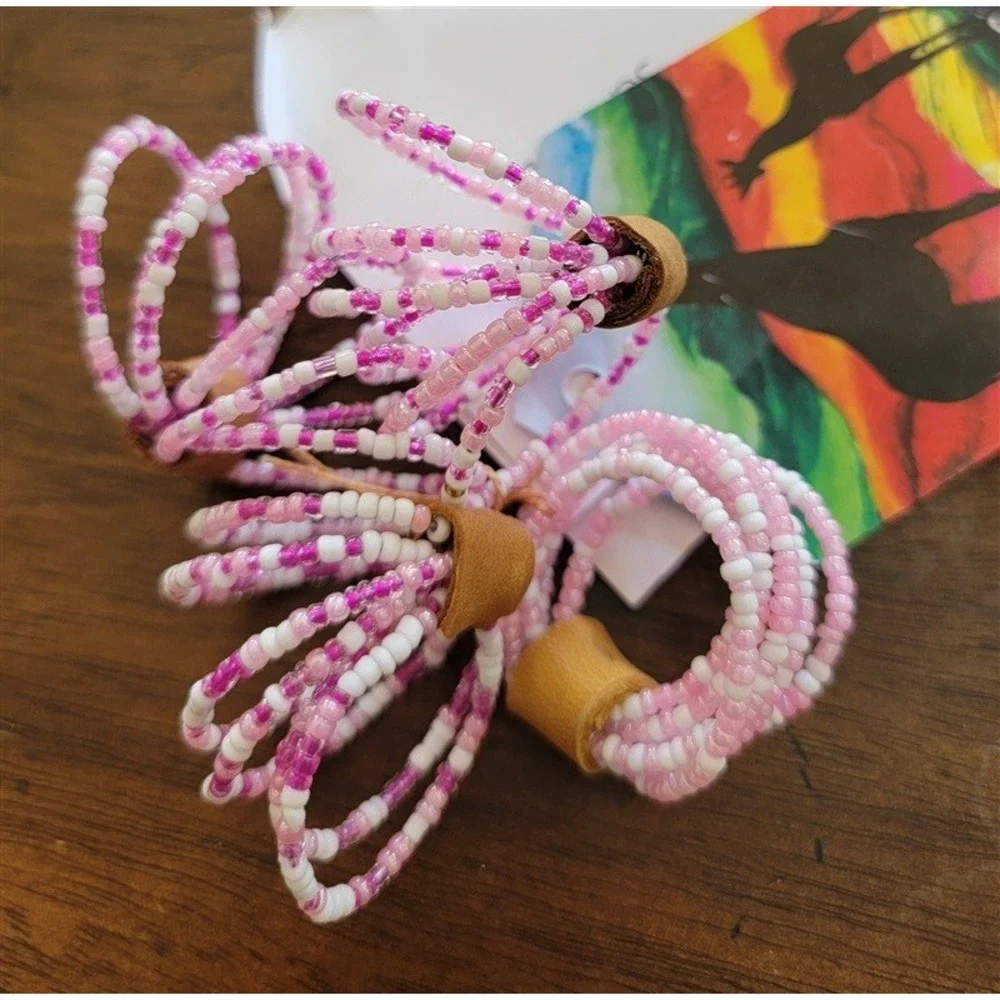 NWT Global Mosaic Africa Ariafrica Pink Beaded Napkin Rings 121567